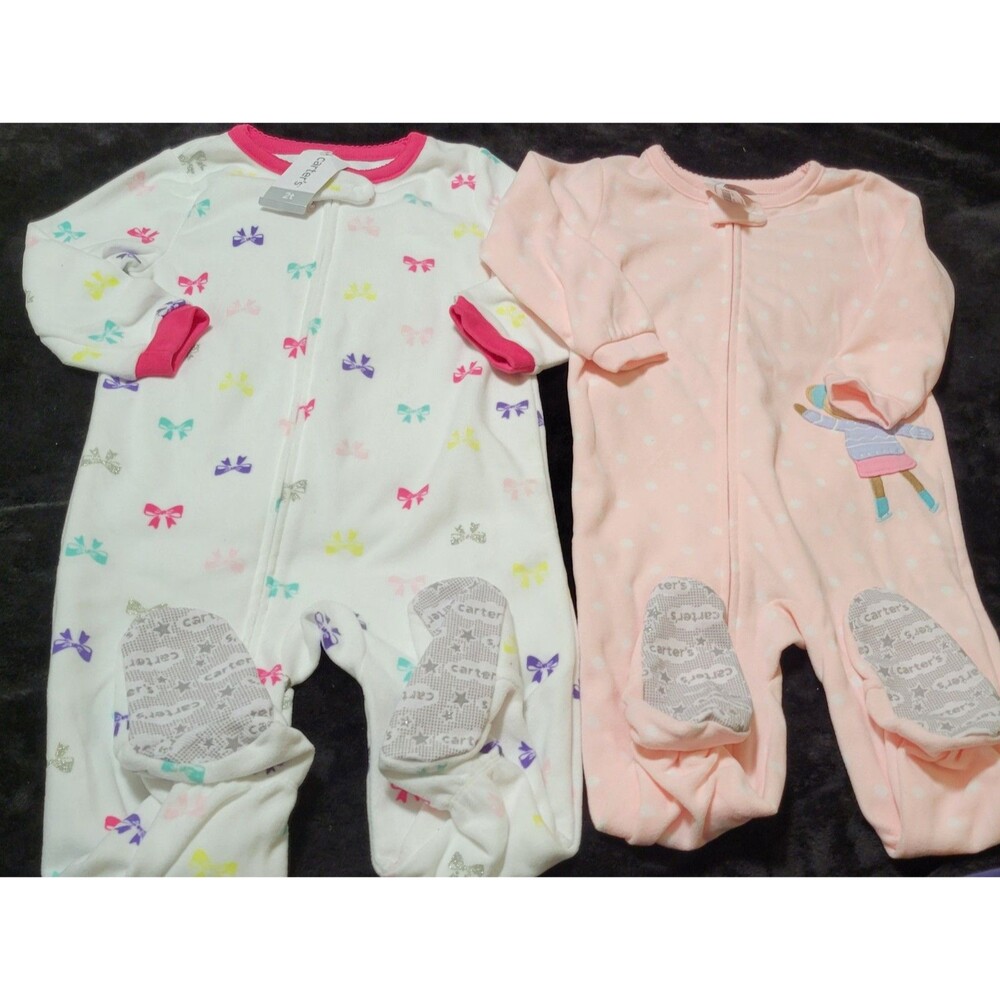 2 NWT Carters 2T Girls Footed Sleepers Pajamas Fleece